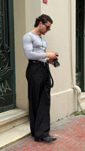 Slim Fit Premium Henley Yaka Tshirt Gri