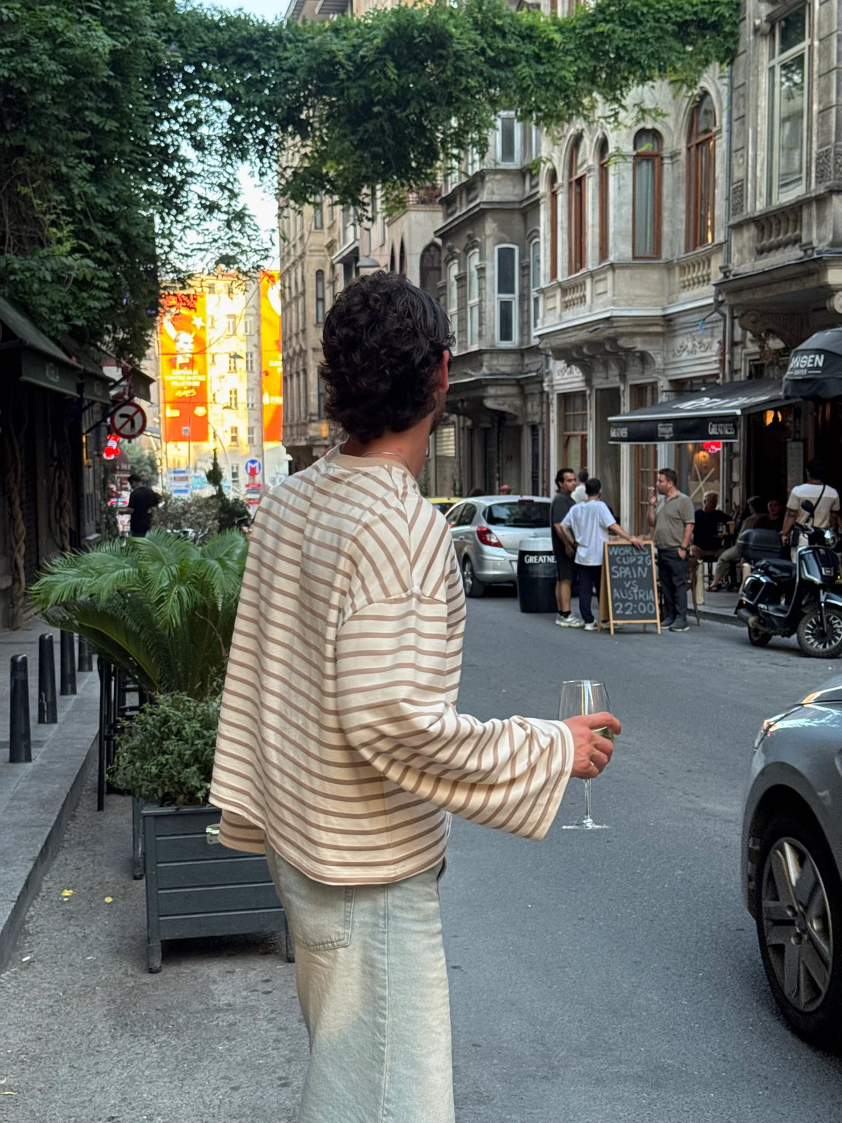 Çizgili Uzun Kollu Tshirt Boxy Fit Kahve