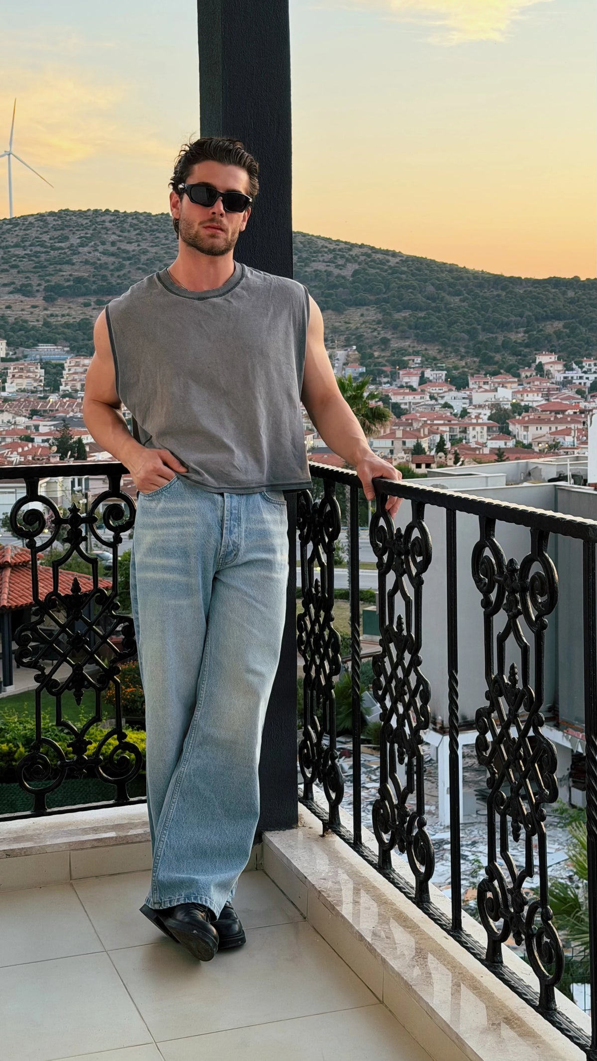 Straight loose fit eskitme mavi pantolon