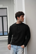 Premium Henley Yaka Tshirt Siyah