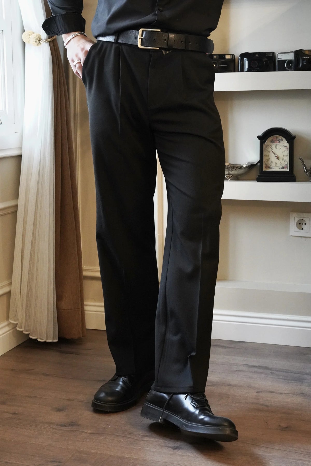 Siyah Straight Fit Kumaş Pantolon