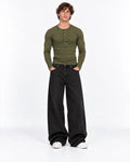 Slim Fit Premium Henley Yaka Tshirt Haki