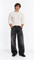 Straight loose fit eskitme siyah pantolon