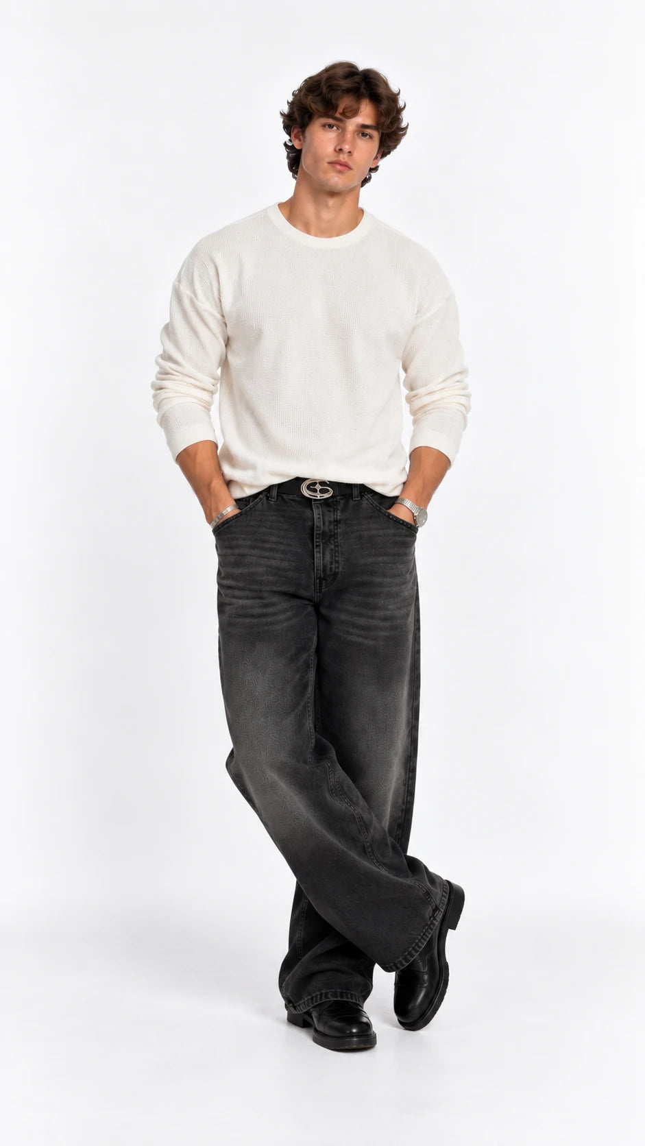 Straight loose fit eskitme siyah pantolon