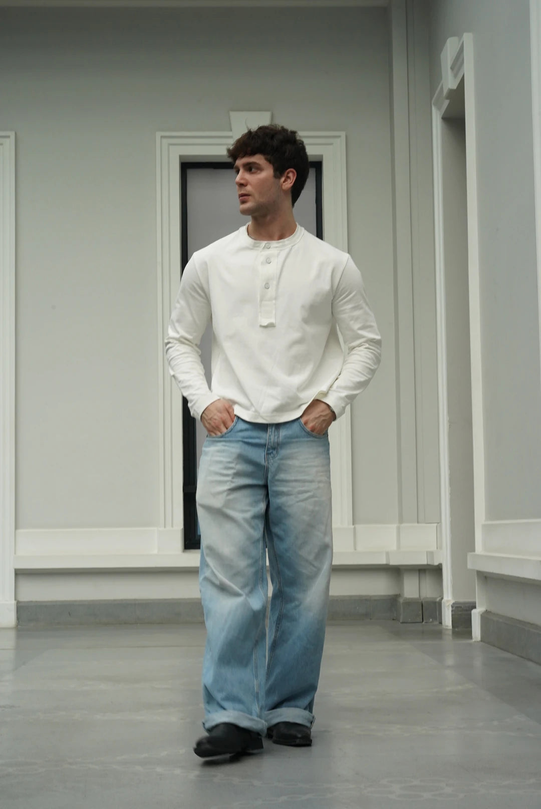 Premium Henley Yaka Tshirt Ekru