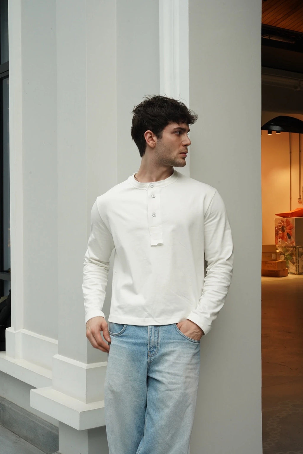Premium Henley Yaka Tshirt Ekru