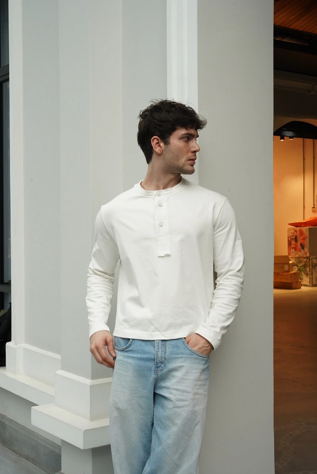 Premium Henley Yaka Tshirt Ekru