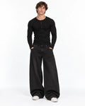 Slim Fit Premium Henley Yaka Tshirt Siyah