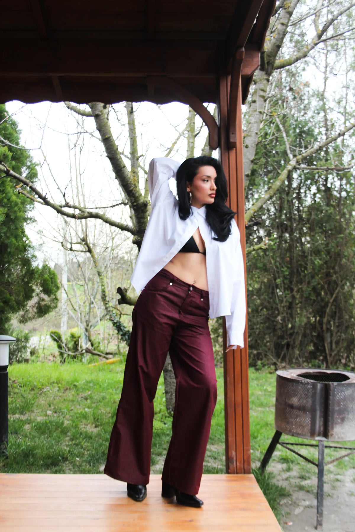 Bordo Yüksek Bel Pantolon