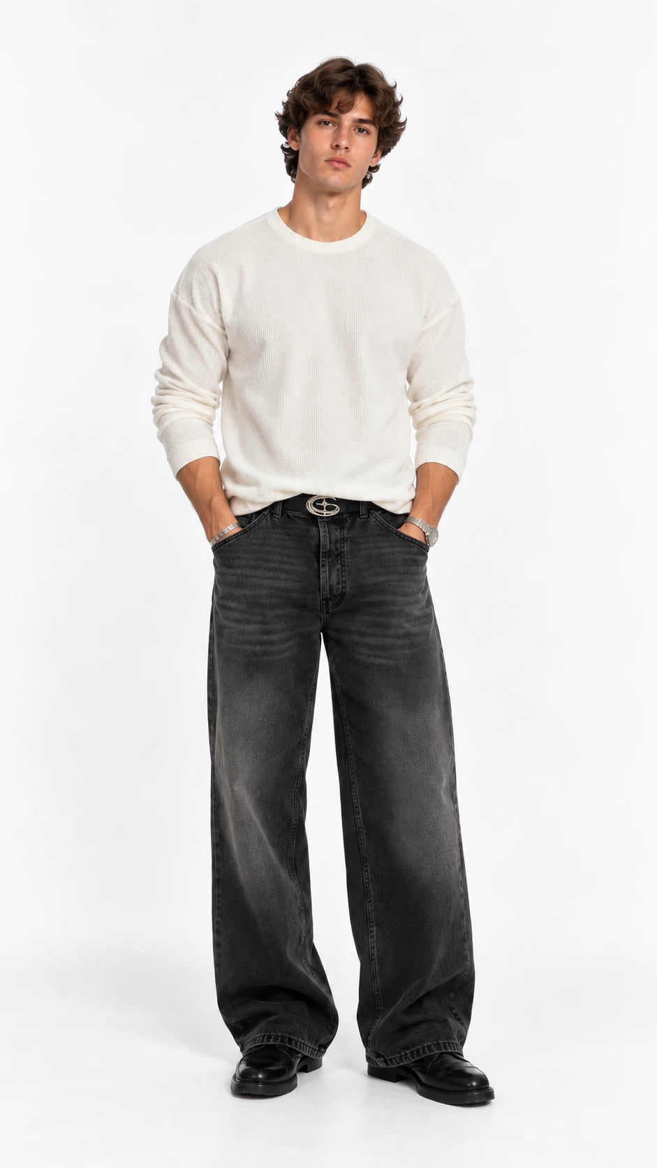 Straight loose fit eskitme siyah pantolon