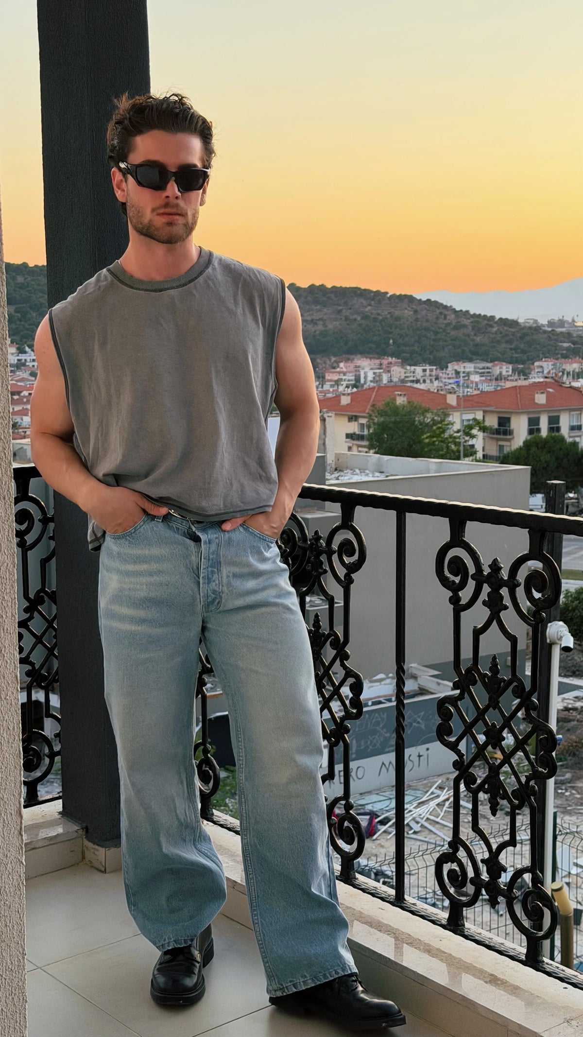 Straight loose fit eskitme mavi pantolon