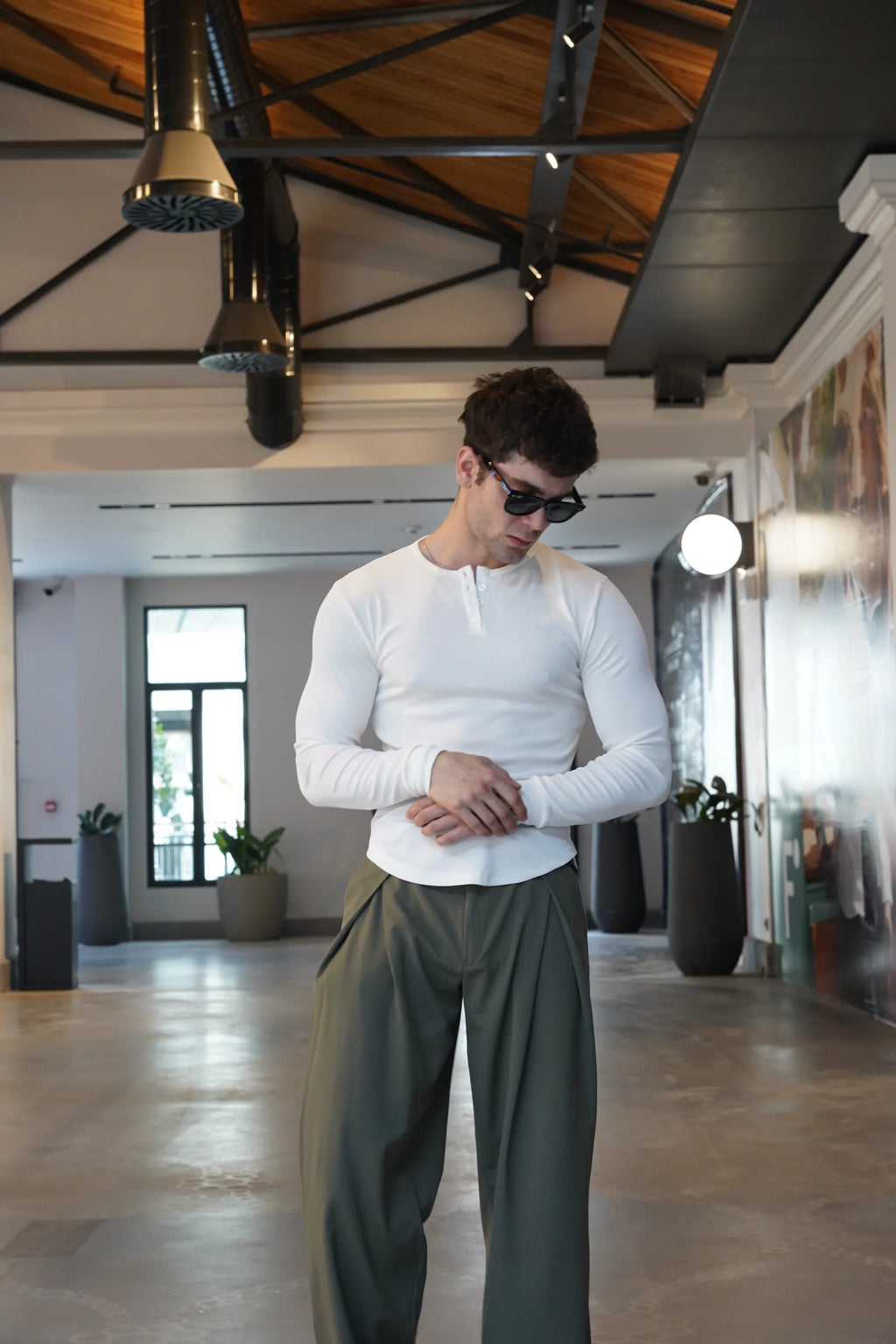Henley Yaka Tshirt Beyaz