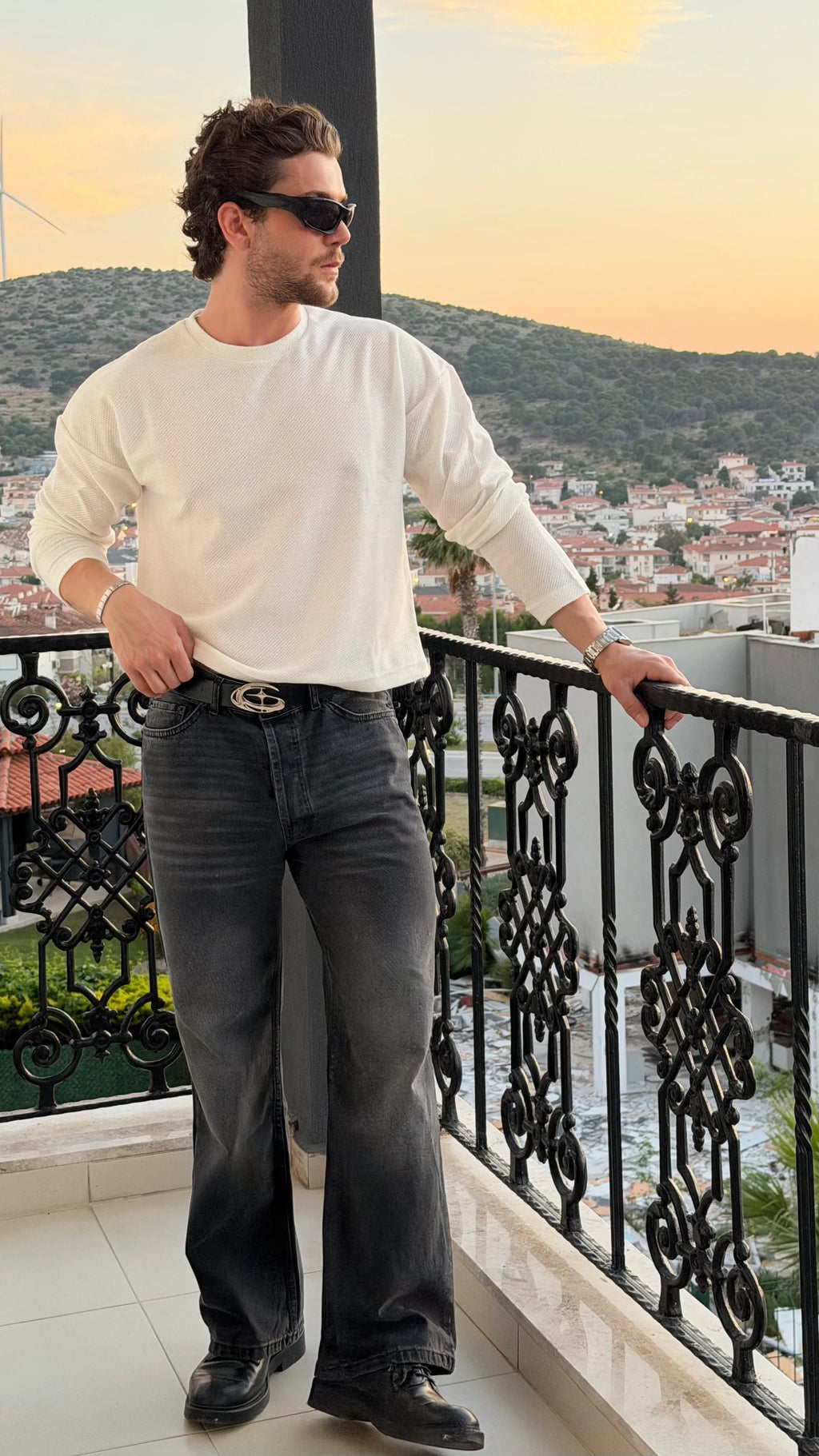 Straight loose fit eskitme siyah pantolon