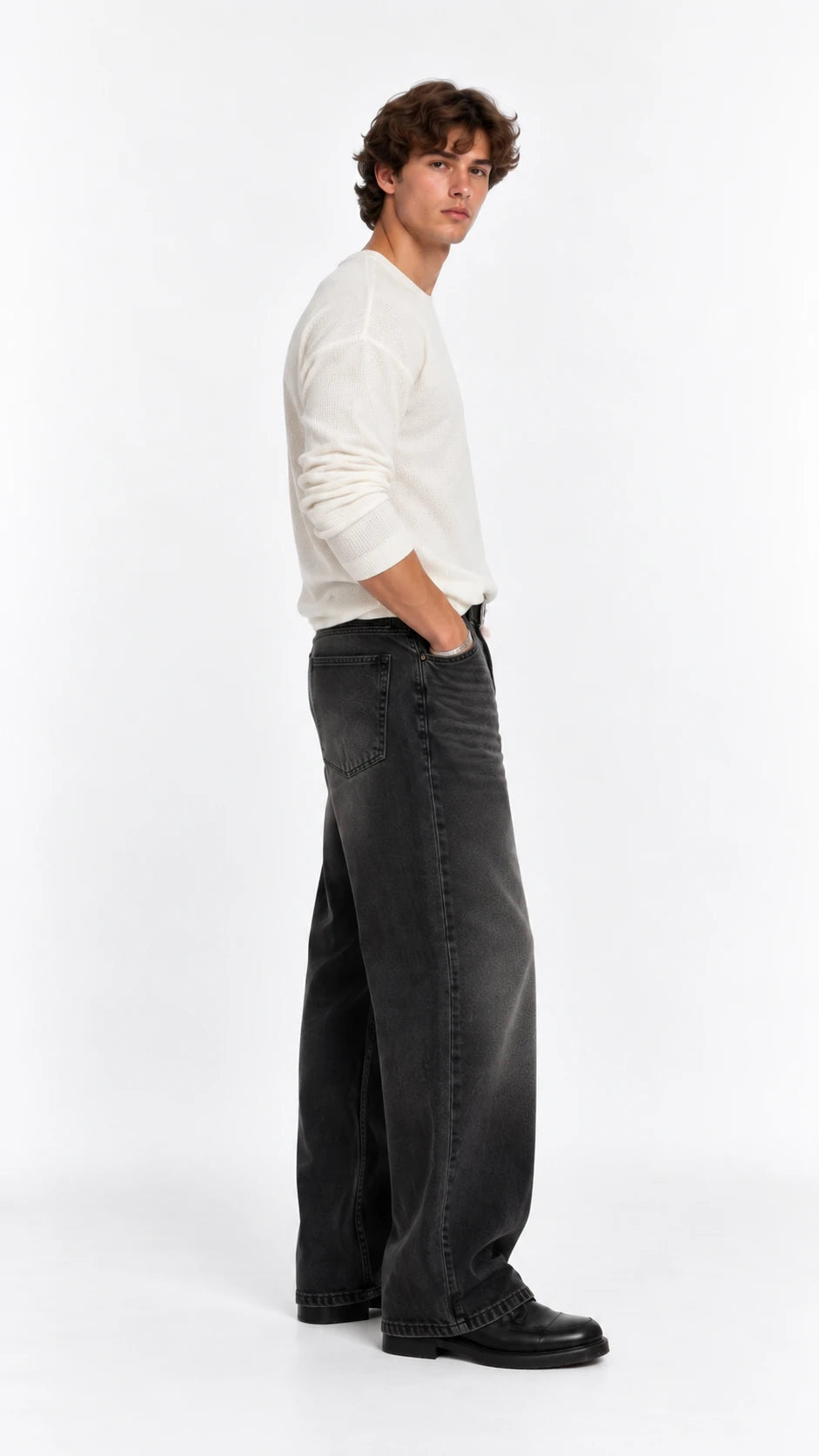 Straight loose fit eskitme siyah pantolon
