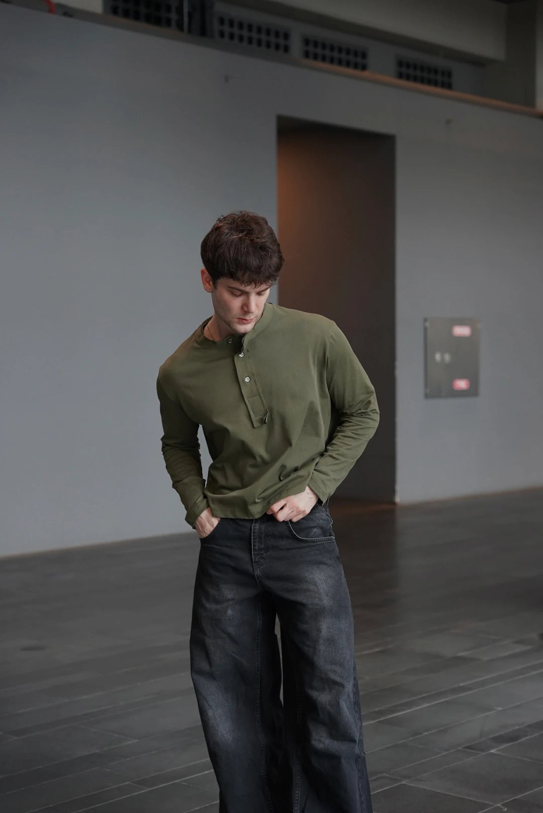 Premium Henley Yaka Tshirt Haki