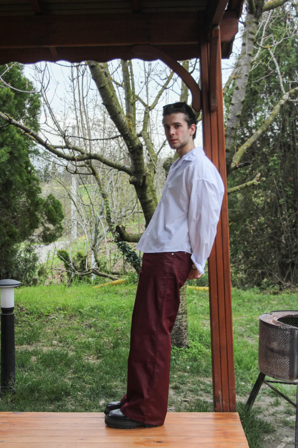 Bordo Yüksek Bel Pantolon