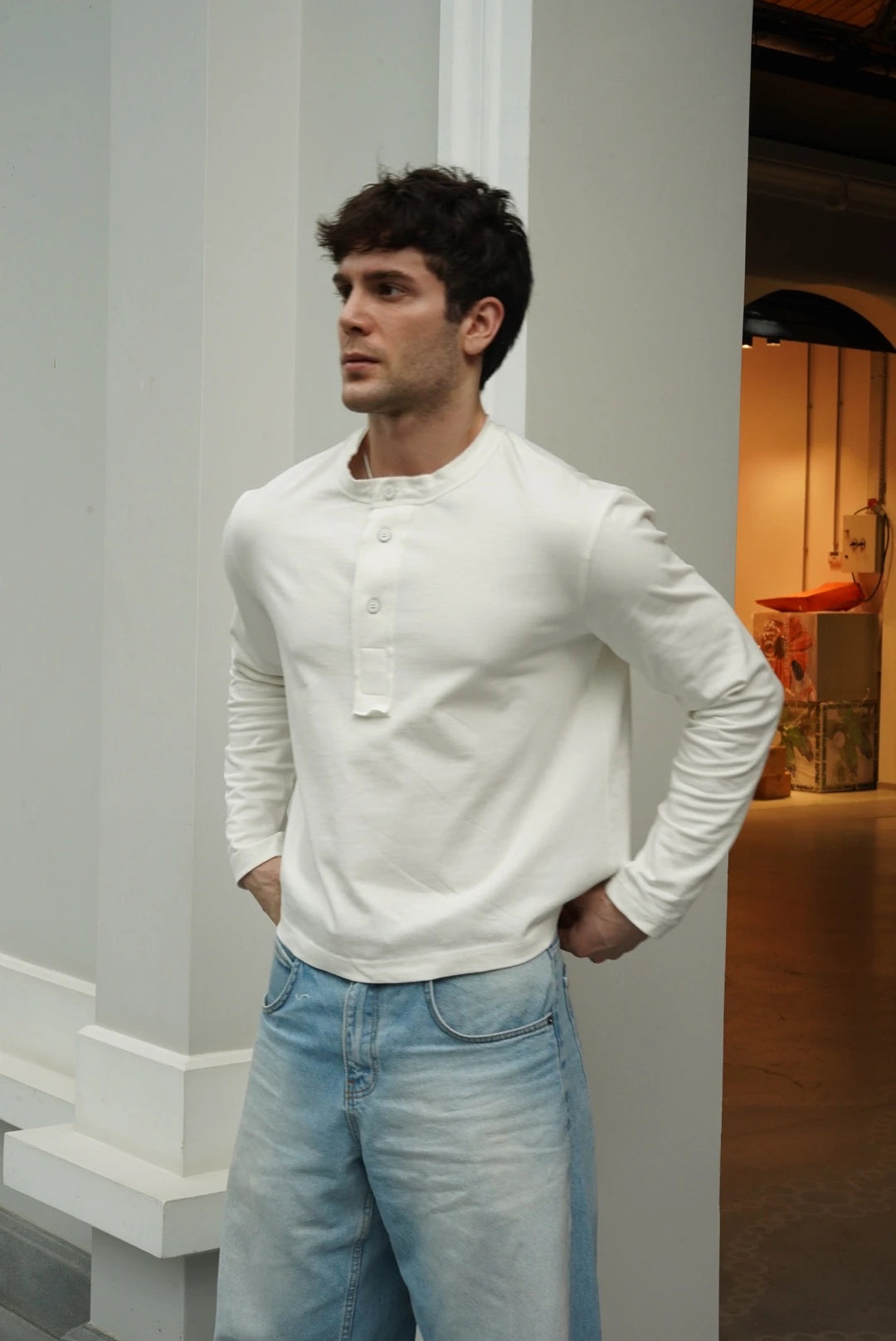 Premium Henley Yaka Tshirt Ekru