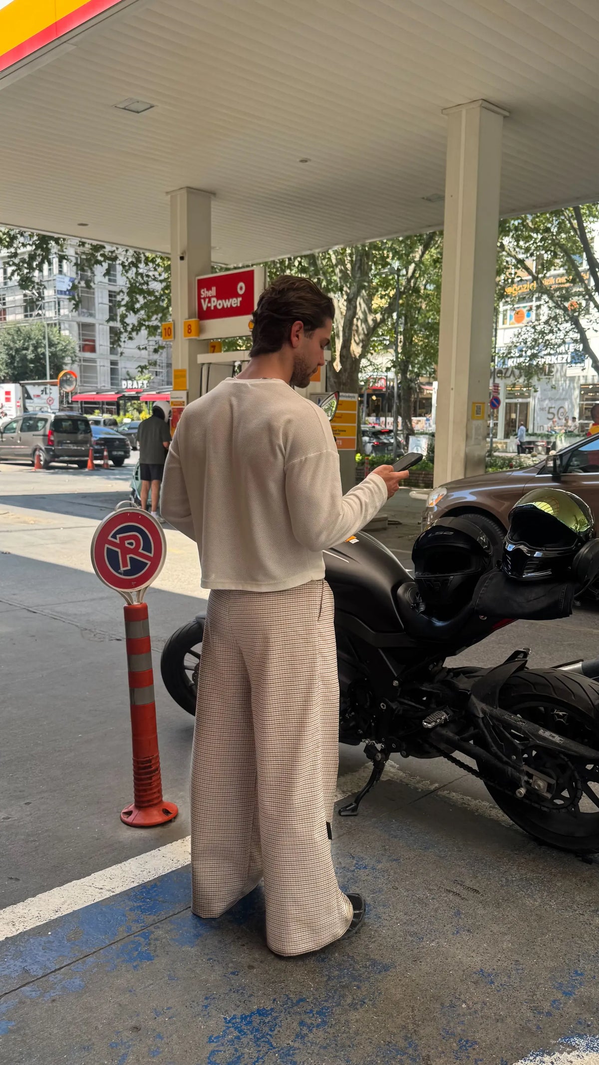 Kare detaylı Baggy Kumaş Pantolon