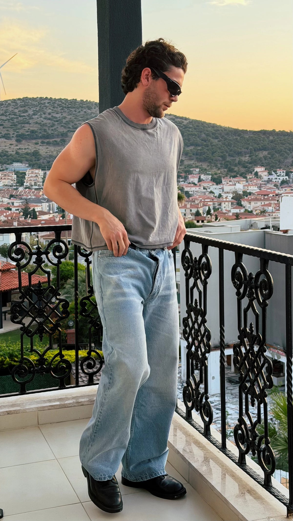 Straight loose fit eskitme mavi pantolon